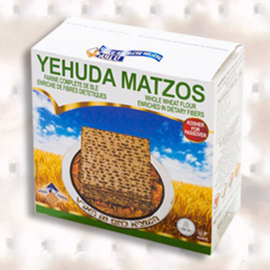 Yehuda Whole Wheat Flour Matzos Enriched in Dietary Fibers. Under the supervision of the Jerusalem Chief Rabbinate and the OU