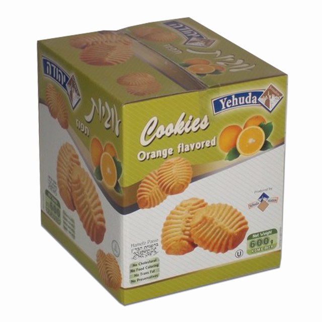 Orange Cookies. Under the supervision of the Jerusalem Chief Rabbinate and the Orthodox Jerusalem Community Badatz.