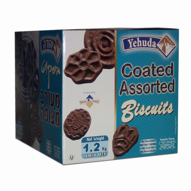 Coated Mixed Biscuits. Under the supervision of the Jerusalem Chief Rabbinate and the Orthodox Jerusalem Community Badatz.